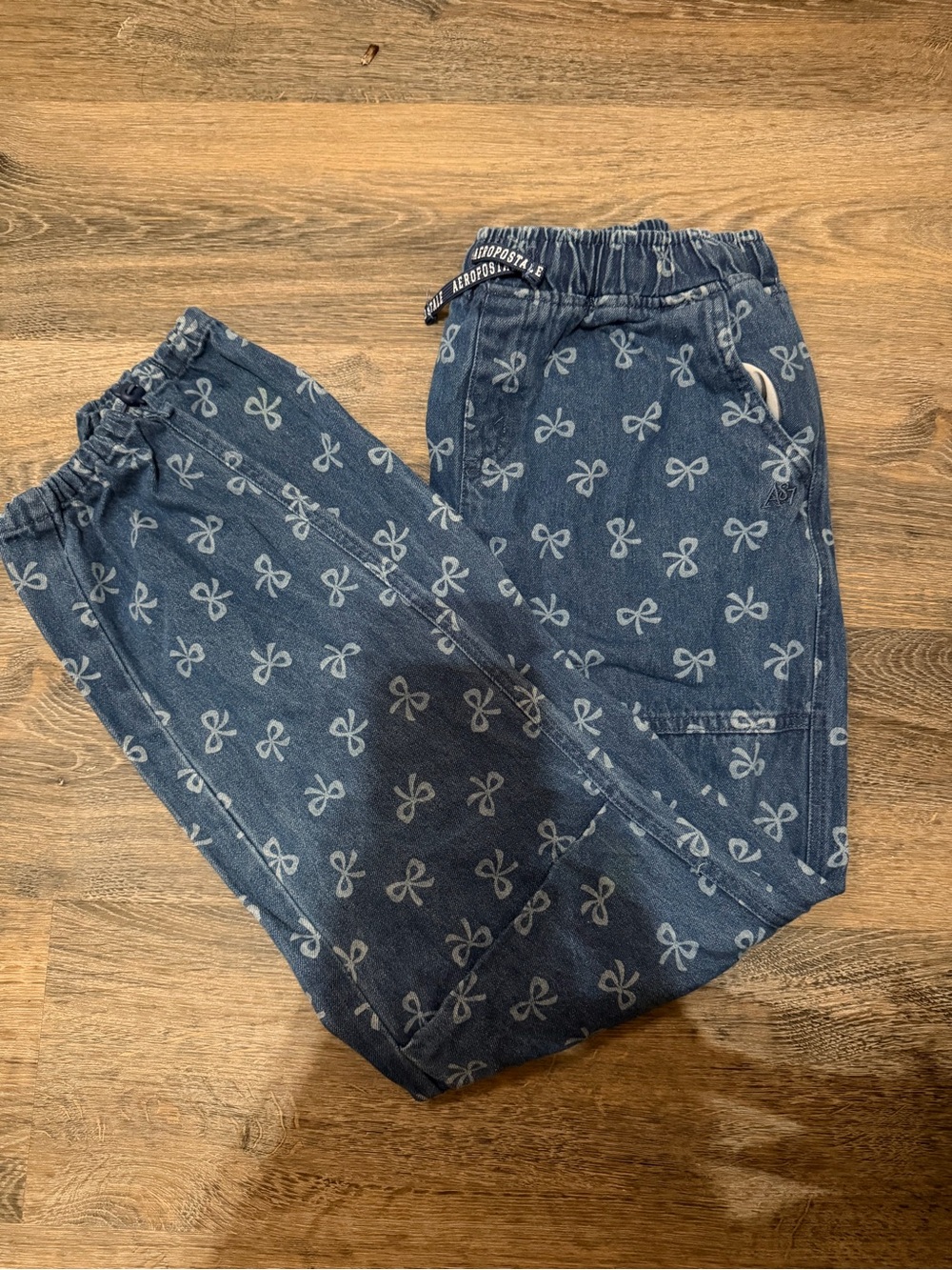 Aeropostale Girls Navy Bow-Print Jogger Jeans